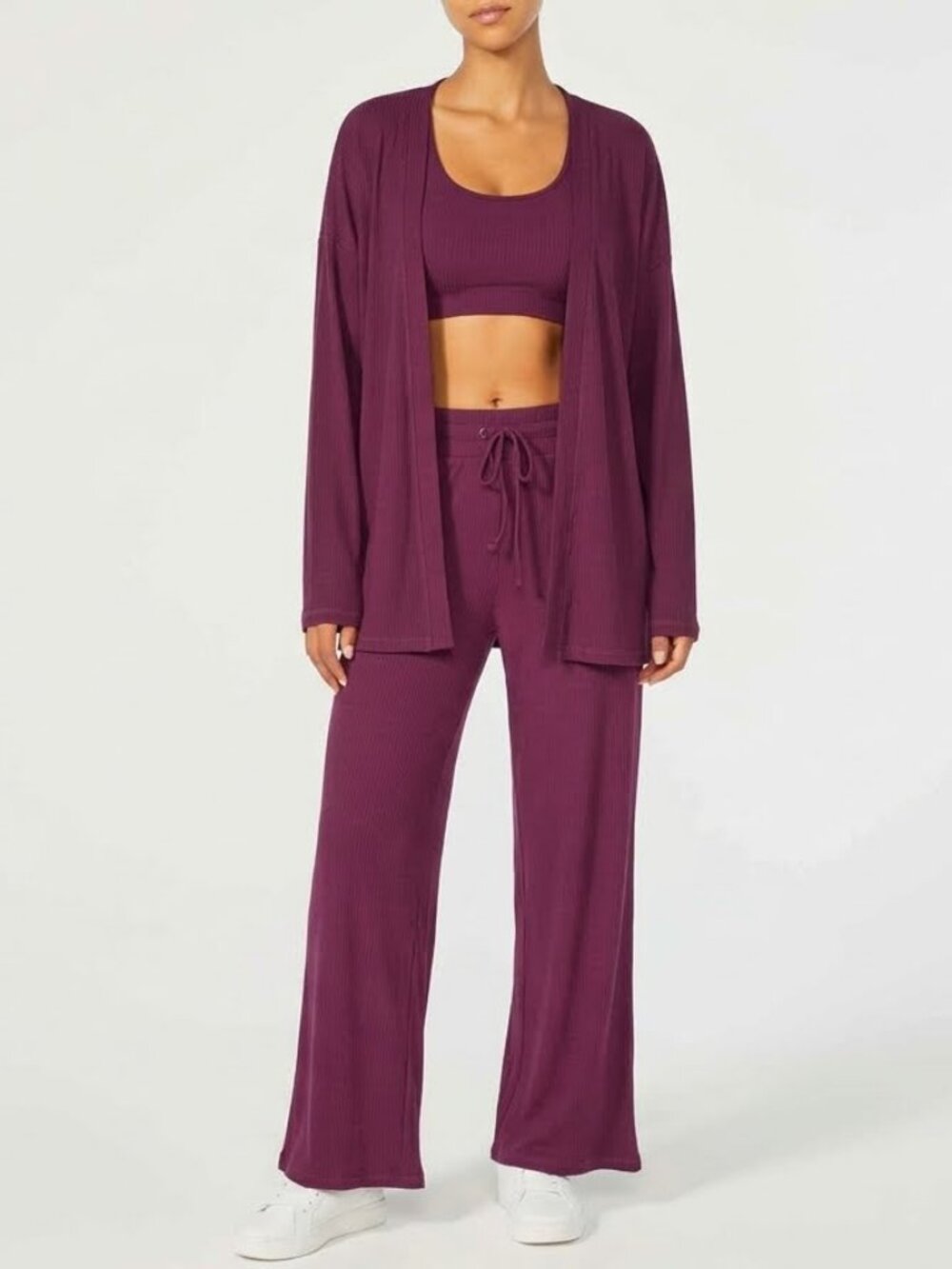 Zobha 2-piece Ribbed Lounge Set in Potent Purple, size L